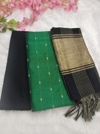 Premium Rawsilk Pongal Special Chudidhar Set | Black & Green