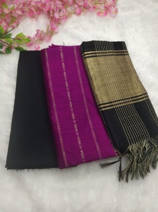 Premium Rawsilk Pongal Special Chudidhar Set | Black & Mejantha