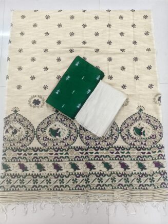 Premium Rawsilk Madhubhani Dupatta Chudidhar Set | Bottle green