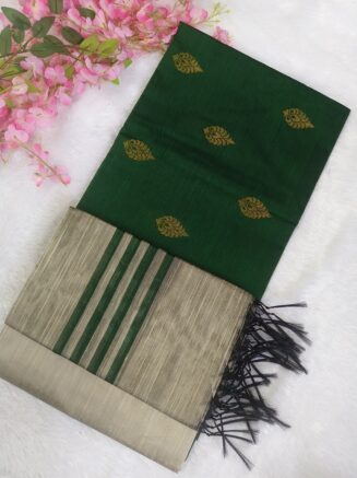 Premium Rawsilk Big Zari Butta Chudidhar Set | Bottle Green