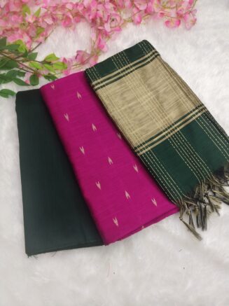 Premium Rawsilk Pongal Special Chudidhar Set | Bottle Green & Ranipink