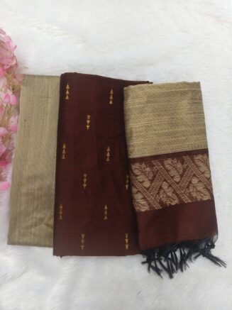 Premium Rawsilk Jacquard Chudidhar Set | Coffee Brown