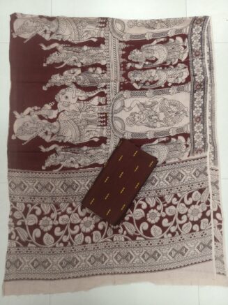 Premium Rawsilk Kalamkari Dupatta Set | Coffee brown