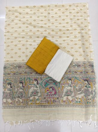 Premium Rawsilk Madhubhani Dupatta Chudidhar Set | Mustard