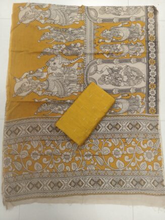 Premium Rawsilk Kalamkari Dupatta Set | Mustard Yellow