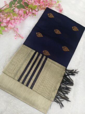 Premium Rawsilk Big Zari Butta Chudidhar Set | Navy Blue