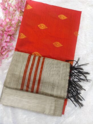 Premium Rawsilk Big Zari Butta Chudidhar Set | Orange