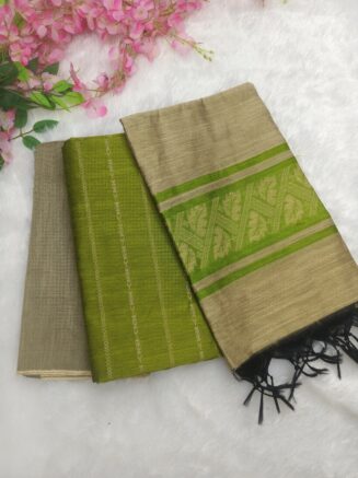 Premium Rawsilk Jacquard Chudidhar Set | Parrot Green