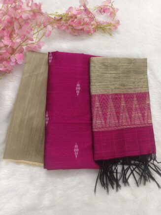 Premium Rawsilk Grapes Butta Chudidhar Set | Rani Pink