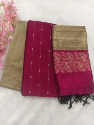 Premium Rawsilk Jacquard Chudidhar Set | Rani Pink