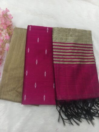 Premium Rawsilk Jacquard Chudidhar Set | Rani Pink