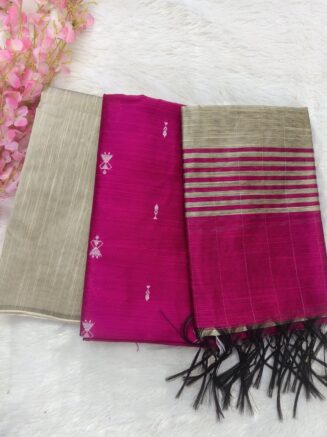 Premium Rawsilk Jacquard Chudidhar Set | Rani Pink