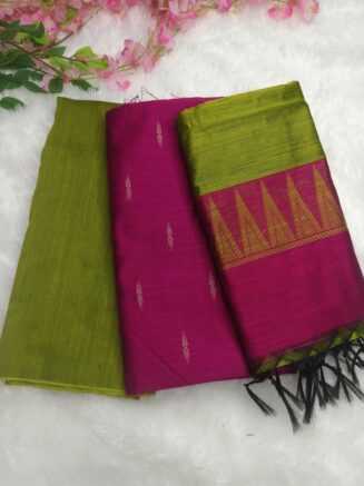 Premium Rawsilk Kalamkari Dupatta Chudidhar Set | Rani Pink & Parrot Green