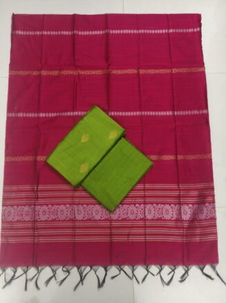 Premium Rawsilk Contrast Chudidhar Set | Ranipink & Parrot Green