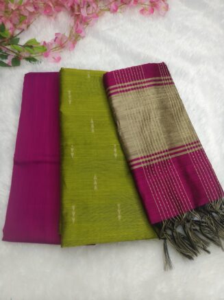 Premium Rawsilk Pongal Special Chudidhar Set | Rani Pink & Parrot Green