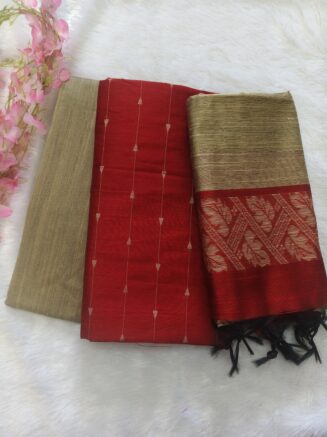 Premium Rawsilk Jacquard Chudidhar Set | Red