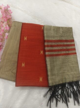 Premium Rawsilk Jacquard Chudidhar Set | Rust Orange