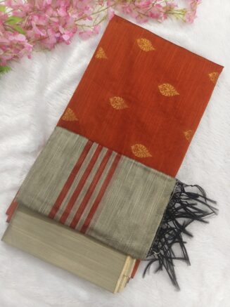 Premium Rawsilk Big Zari Butta Chudidhar Set | Rust Orange