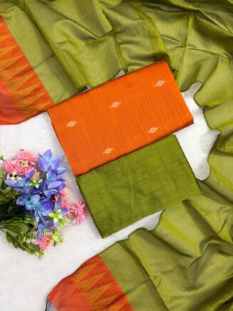 Premium Raw Silk Contrast Elegance chudithar Set - Orange