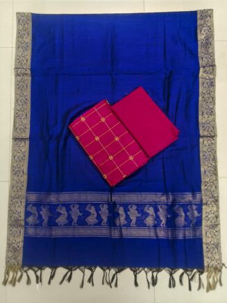 Heritage Weave Jamdhani Chudidhar set with Elegant Finish | Royal blue & Pink
