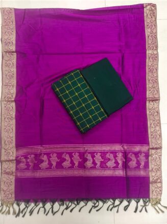 Heritage Weave Jamdhani Chudidhar set with Elegant Finish | Majentha & Bottle green