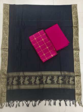 Heritage Weave Jamdhani Chudidhar set with Elegant Finish | Black & Rani pink