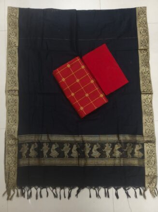 Heritage Weave Jamdhani Chudidhar set with Elegant Finish | Black & Red