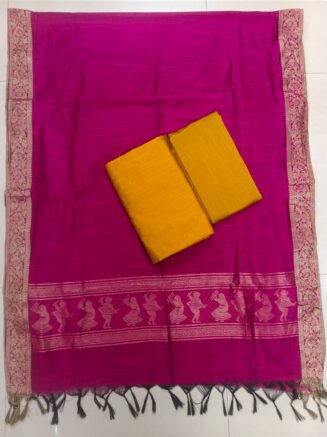 Heritage Weave Jamdhani Chudidhar set with Elegant Finish | Rani pink & Golden Yellow