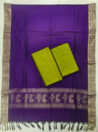Heritage Weave Jamdhani Chudidhar set with Elegant Finish | Purple & Apple green