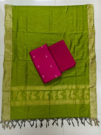 Heritage Weave Jamdhani Chudidhar set with Elegant Finish | Apple green & Pink