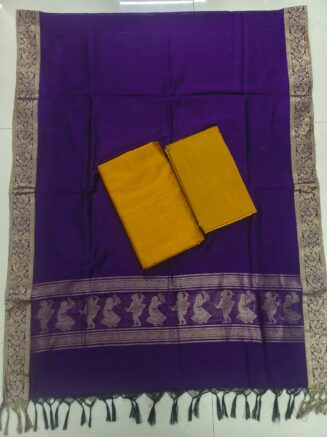Heritage Weave Jamdhani Chudidhar set with Elegant Finish | Violet & Golden Yellow