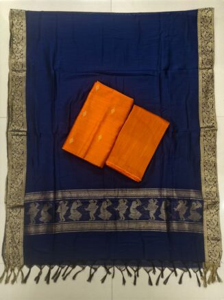 Heritage Weave Jamdhani Chudidhar set with Elegant Finish | Navy Blue & Orange
