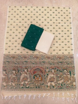 Premium Rawsilk Madhubhani Dupatta Chudidhar Set | Green