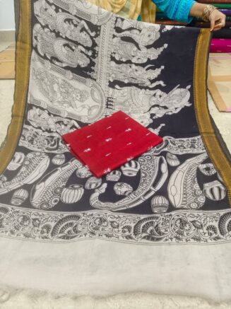 Traditional Royal Kalamkari Nizam Border Dupatta & Top with Premium Finish | Black & Red