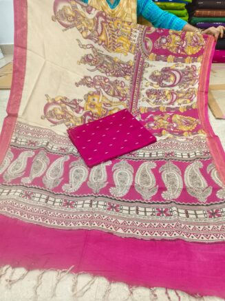 Traditional Royal Kalamkari Nizam Border Dupatta & Top with Premium Finish | Rani Pink