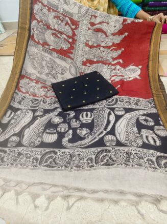 Traditional Royal Kalamkari Nizam Border Dupatta & Top with Premium Finish | Red & Black)