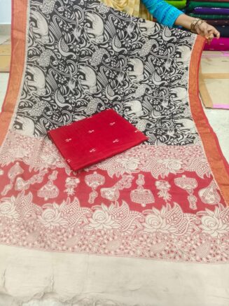 Traditional Royal Kalamkari Nizam Border Dupatta & Top with Premium Finish | Black & Red