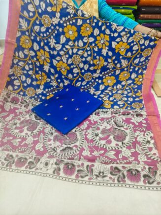Traditional Royal Kalamkari Nizam Border Dupatta & Top with Premium Finish | Pink & Royal Blue
