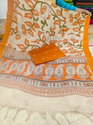 Traditional Royal Kalamkari Nizam Border Dupatta & Top with Premium Finish | Orange