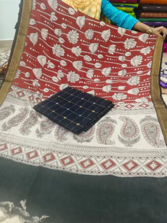 Traditional Royal Kalamkari Nizam Border Dupatta & Top with Premium Finish | Red & Black