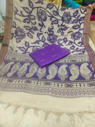 Traditional Royal Kalamkari Nizam Border Dupatta & Top with Premium Finish | Lavender