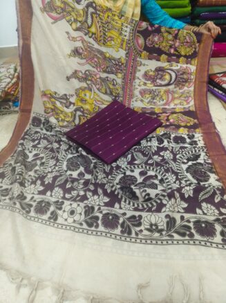 Traditional Royal Kalamkari Nizam Border Dupatta & Top with Premium Finish | Wine