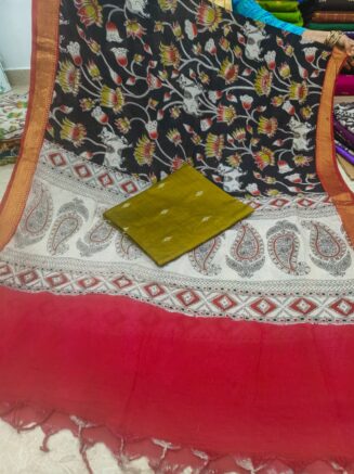 Traditional Royal Kalamkari Nizam Border Dupatta & Top with Premium Finish | Red & Light green