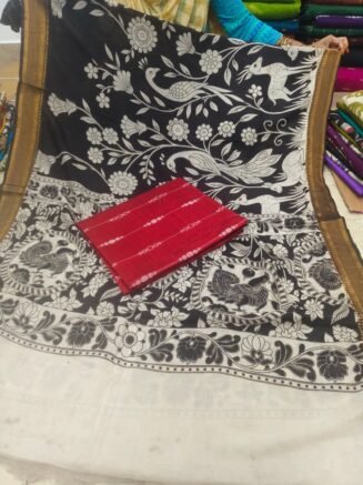 Traditional Royal Kalamkari Nizam Border Dupatta & Top with Premium Finish | Black & Red