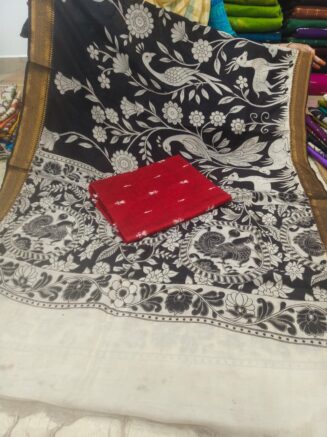 Traditional Royal Kalamkari Nizam Border Dupatta & Top with Premium Finish | Black & Red