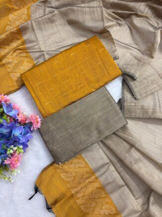 Rawsilk jaquard dress material | Yellow