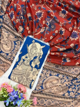 Kalahasti Printed Top with Floral Printed Shawl | 2-Piece Chudithar Material