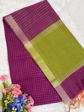 Premium Kora Cotton Checks Saree with Rich Zari Pallu