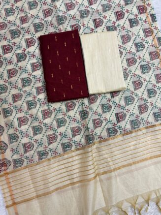 Raw Silk Top & Bottom with Printed Dupatta