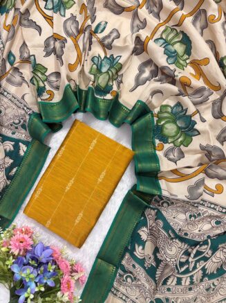 Traditional Royal Kalamkari Nizam Border Dupatta & Top with Premium Finish | Mustard yellow